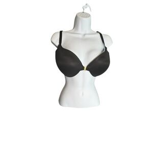 Victoria’s Secret Incredible Bra 34DDD Black Front Closure Lined Demi Gold Accen